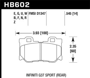 Infiniti G37 Brake Pads - Rear - Hawk Performance - DTC-70 - `09-`10 Infiniti G37 Brake Pads - Rear - Hawk Performance - DTC-70 - `09-`10